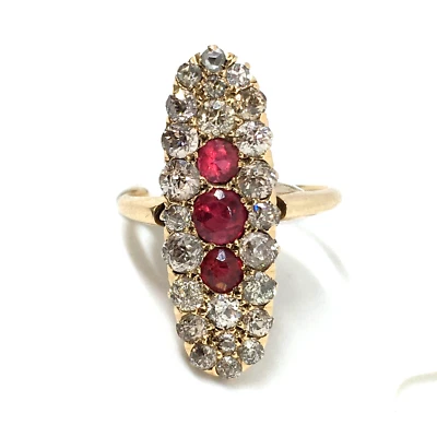 Anillo de diamantes antiguos mineros marrón con halo de oro amarillo de 14 quilates rubí natural vintage de 1,10 quilates Foto 1 de 4