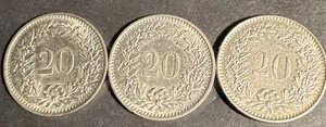 Lot of 3 Switzerland 20 Rappen 1969, 1969,& 1965 - Picture 1 of 2