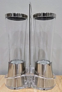 Pampered Chef Salt & Pepper Grinder Set Cear Acrylic w/ Caddy Used Once VGUC - Picture 1 of 4