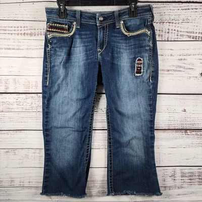 Jeans Ariat Turquesa Para Mujer 30S Lavado Medio Solapa Bolsillos Corte Capri Denim Foto 1 de 4