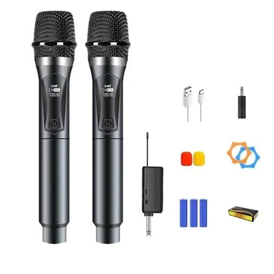 2X Mikrofon kabellos drahtloses Funkmikrofon Microphone Handmikrofon dynamisch - Bild 1 von 4
