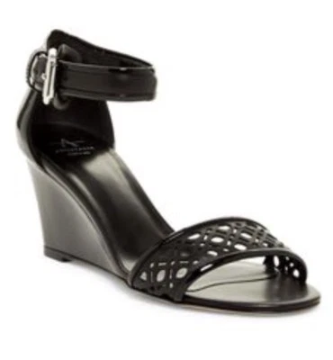 NUEVA Sandalia de Cuña Aquatalia Doria Cuero Negro/Patente para Mujer Talla 10 $395 Foto 1 de 4