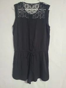 Ann Taylor LOFT Black Romper Sleeveless Button Up Drawstring Lace Pockets Sz S - Picture 1 of 7