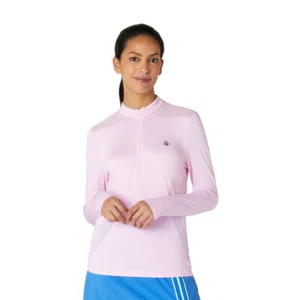 Original Penguin Women's Zip-Neck Top with Mesh Panels in Gelato Pink - Picture 1 of 7