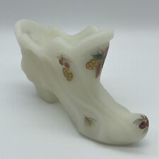 Fenton White Satin Glass Shoe Boot Slipper HP Holly Berries Pinecones Signed