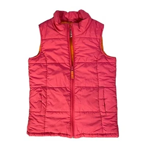 Lands End Kids Puffer Vest Bright Pink Orange Sz S 5 - 6 Flaw - Picture 1 of 14