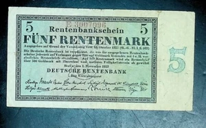 Billete de 5 Rentenmark de Alemania de 1923 - 5 billones de marcos de papel BANCO DE ESTABILIZACIÓN - Imagen 1 de 2