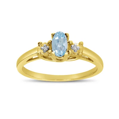Anillo ovalado de diamantes y aguamarina de oro amarillo de 10k Foto 1 de 4