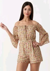 Stunning Ladies Size 14 Ditsy Chiffon Bardot Playsuit Bnwt NEW - Picture 1 of 5
