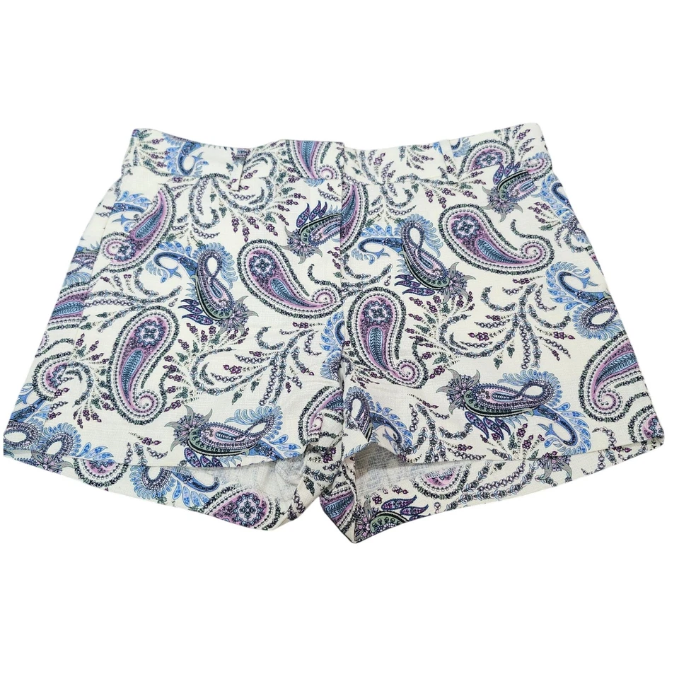 Pantalones Cortos LOFT Riviera Talla 6 Blanco Paisley Estampado Floral Verano Informal Boho Foto 1 de 4