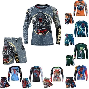 KOYES MMA Rash Guard & BJJ Shorts Set Kids Fight Training Grappling Wear - Picture 1 of 111