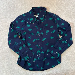 Tucker + Tate Boy's Blue Dinosaur Santa Hat Blue Long Sleeve Button Up Sz 4 NWOT - Picture 1 of 4