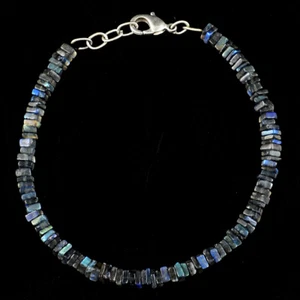 50.00 Cts Natural 8 Inches Long Blue Flash Labradorite Beads Bracelet (RS) - Picture 1 of 3
