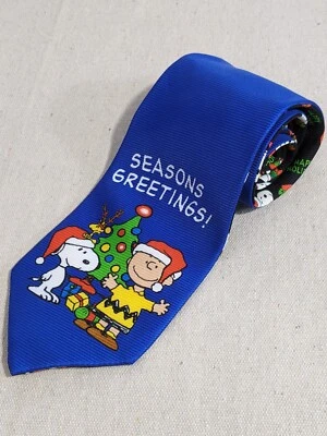 Gravata de pescoço Peanuts Snoopy Natal azul saudações da temporada 56"L 4"W VEJA FOTOS - Imagem 1 de 4