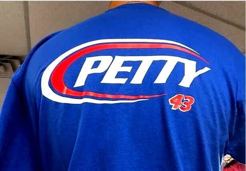 NEW! Richard Petty #43 PETTY'S GARAGE Official Petty 43 Logo Blue XL T-Shirt Cover