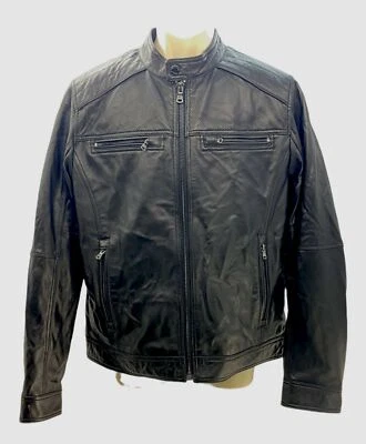 $595 Chaqueta Abrigo Michael Kors Para Hombre Cuero Negro Cremallera Motociclista Talla M Foto 1 de 3