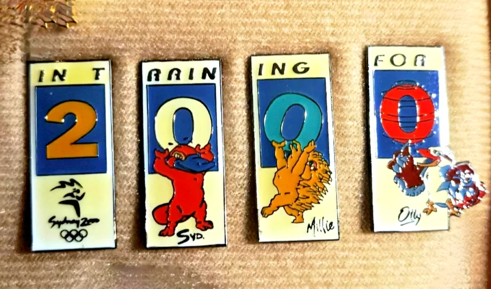 2000 Sydney Olympic Mascots 'In Training For 2000' 4pcs Commemorative Pins - Image 1 of 1
