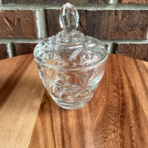 Anchor Hocking Windsor Starburst Clear Glass Sugar Bowl w Lid Candy Kitchen Vtg - Picture 1 of 10