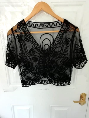 Викторина размер L черный жакет болеро чехол блузка верхняя сетка лента работы открытый случай - Изображение 1 из 4