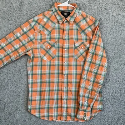 Camisa Ralph Lauren RRL Occidental Para Hombre Mediana Naranja Verde Cuadros Perla Botón a Presión Foto 1 de 4