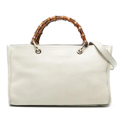 Cartera Gucci Autenticada Piel Mediana Bambú Shopper Cuero de Becerro Blanco Foto 1 de 4