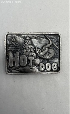 Hebilla de cinturón vintage 1976 novedad Hot Dog esquí bergamota latón funciona Foto 1 de 4