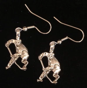 Ice Hockey Player Earrings Skate Skates Matte Silver Ox - Picture 1 of 1