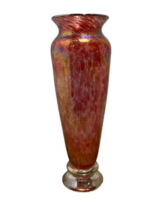 Mid Century Pink Iridescent Art Glass Vase Hand Blown Signed EUC Heron Style - Picture 1 of 7