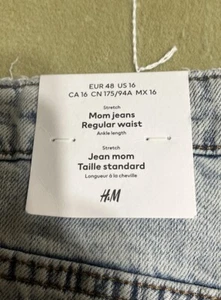 Pantalones de mezclilla para mujer H&M Mom cintura regular elástica botón mosca hasta el tobillo talla 16 36x27” - Imagen 1 de 6