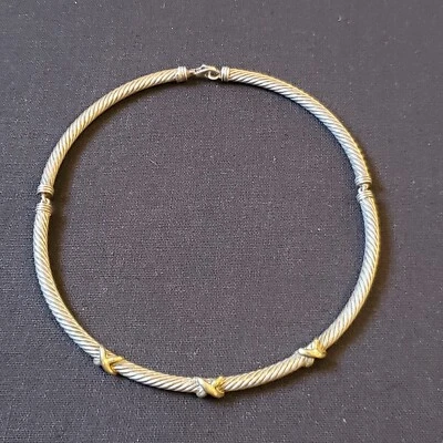 David Yurman Triple X~Station Classic Cable~Choker Necklace~925 &14K 585 Gold  - Image 1 of 4