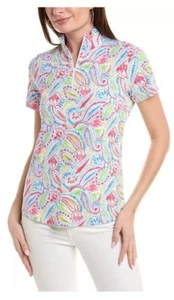 $95 IBKUL Women’s Zip Mock Neck Short Sleeve- Massie Watermelon -XSmall-New Tag - Picture 1 of 5