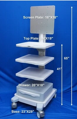heavy duty medical device cart with large flat sqaure monitor hanger - Image 1 of 4