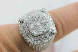 3.5Ct Round Cut Real Moissanite Men's Cluster Ring 14k White Gold Plated - Picture 1 of 8