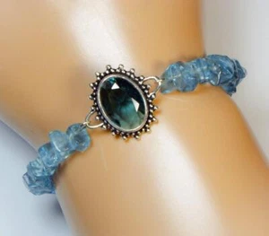 BRACCIALE CON PERLINE CYNTHIA LYNN ARGENTO STERLING BLU LONDRA BLU TOPAZIO - Foto 1 di 1