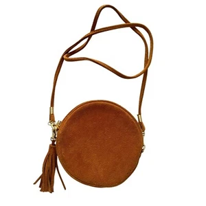 Neu ohne Etikett Forever 21 kleine braune Wildledertasche rund Kreis Reißverschluss Crossbody Quaste - Bild 1 von 8
