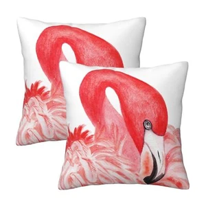 Flamingo Throw Pillow Covers Soft Square Cushion Pillowcase Set of 2 for Sofa... - Picture 1 of 9