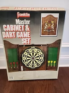 Vintage Knight Of Arms Oxford Dart Board In Wood Cabinet - Picture 1 of 16