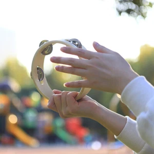 6 Inch Handbell Tambourine Metal Wooden Rattle Ball Percussion Hand Party - Photo 1/12