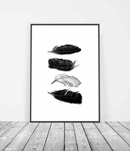Feather Black & White Minimalist Wall Art Print. A3 A2 A1 Sizes - Bild 1 von 3