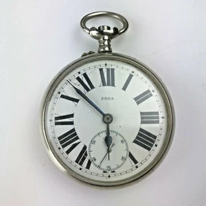 Antique EDDA Pocket Watch Silver Tone Case Parts Repair Restoration - Picture 1 of 11