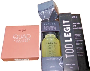 LACURA Too Legit Mascara, eye shadow palette & luxury tan drops Discontinued NEW - Picture 1 of 4