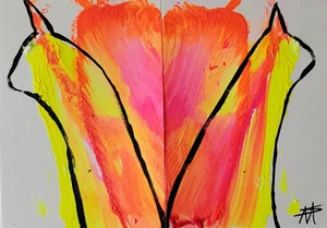 Original ACEO Painting Cat lot 2 Art Cards Sunset Flower By Samantha McLean - Picture 1 of 2