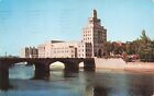 Postcard IA Cedar Rapids Memorial Coliseum Municipal Island Channel 1958 Bridge
