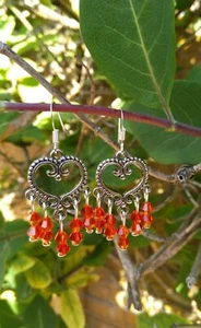 Red Crystal Glass Heart Dangle Earrings Handmade New - Picture 1 of 3