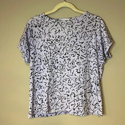 VTG 80s 90s Purple Black Retro Squiggle Cropped T-Shirt Crop Top Memphis Print L - Image 1 of 4