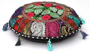 17" Ethnic Floor Cushion Kids Pillow Throw Bohemian Patchwork Black Seating - Picture 1 of 7