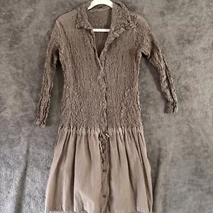 Abito Cavolfiore Me Issey Miyake M Marrone Vita Goduta Manica Lunga Pieghettato Vintage - Foto 1 di 16