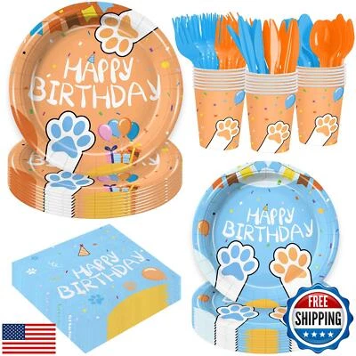 YuBnYnSn 168 piezas platos y servilletas azules para perros Kawaii decoraciones de cumpleaños dibujos animados Foto 1 de 4