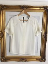 H&M womens blouse top size M white Lace insert short sleeve round neck BNWT