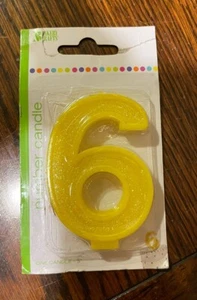 Bakery Crafts Birthday Candle Numeral/Number "6" - Yellow Sparkly-MIP - Picture 1 of 2